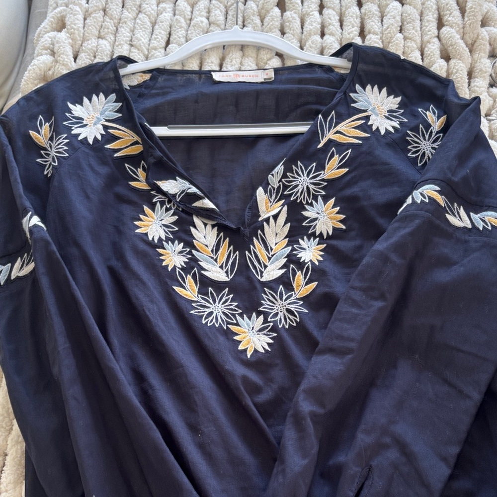Embroidered Tory Burch Navy Blue Women's Top